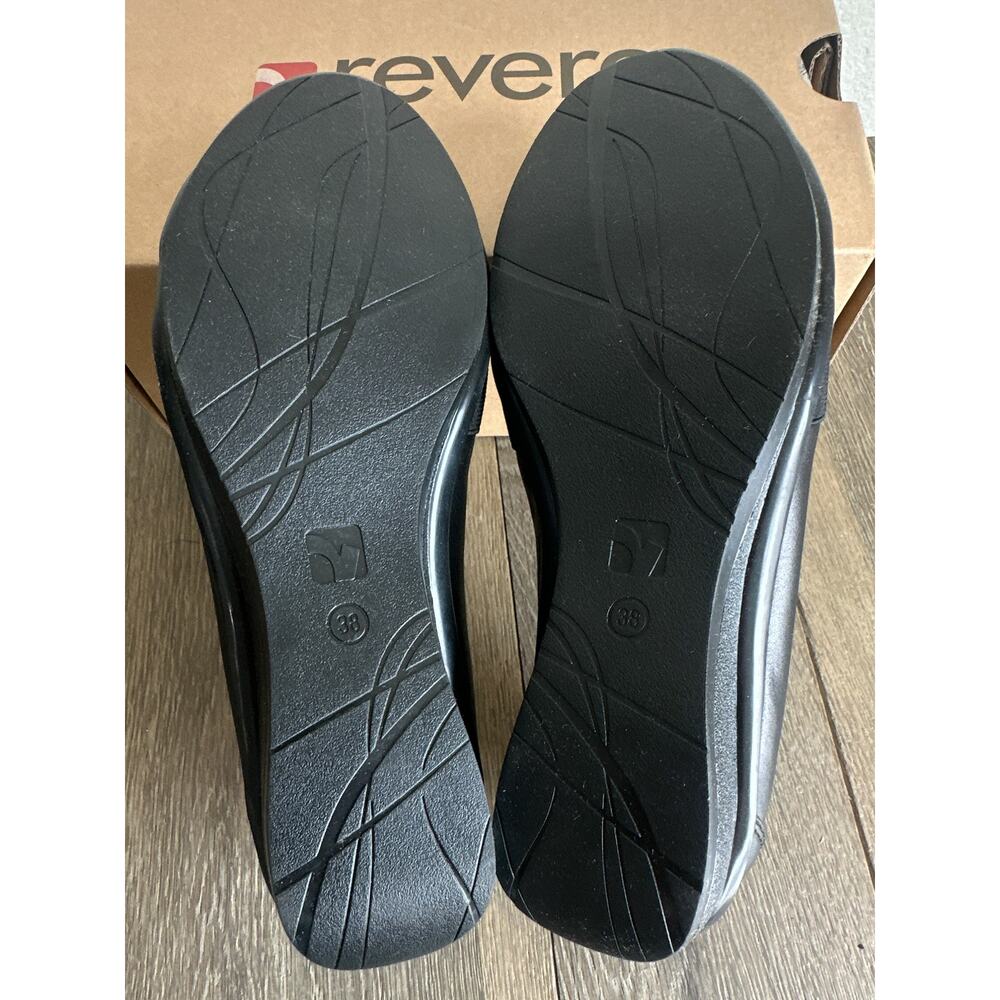 Revere Seoul Black Onyx Leather Wedge Flat Slip On Women Size 7 Wide New - Picture 8 of 8